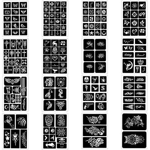 Qpout 16 Sheets Henna Tattoo Stencils Kit - 180 Designs