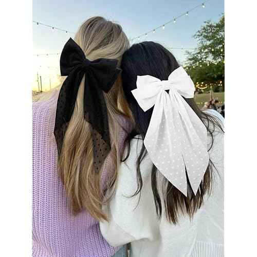 Tobeffect Hair Bow for Women Clips Bulk, Big Ribbon Bows with Long Tail, Oversized Bow Hair Accessories 8PCS