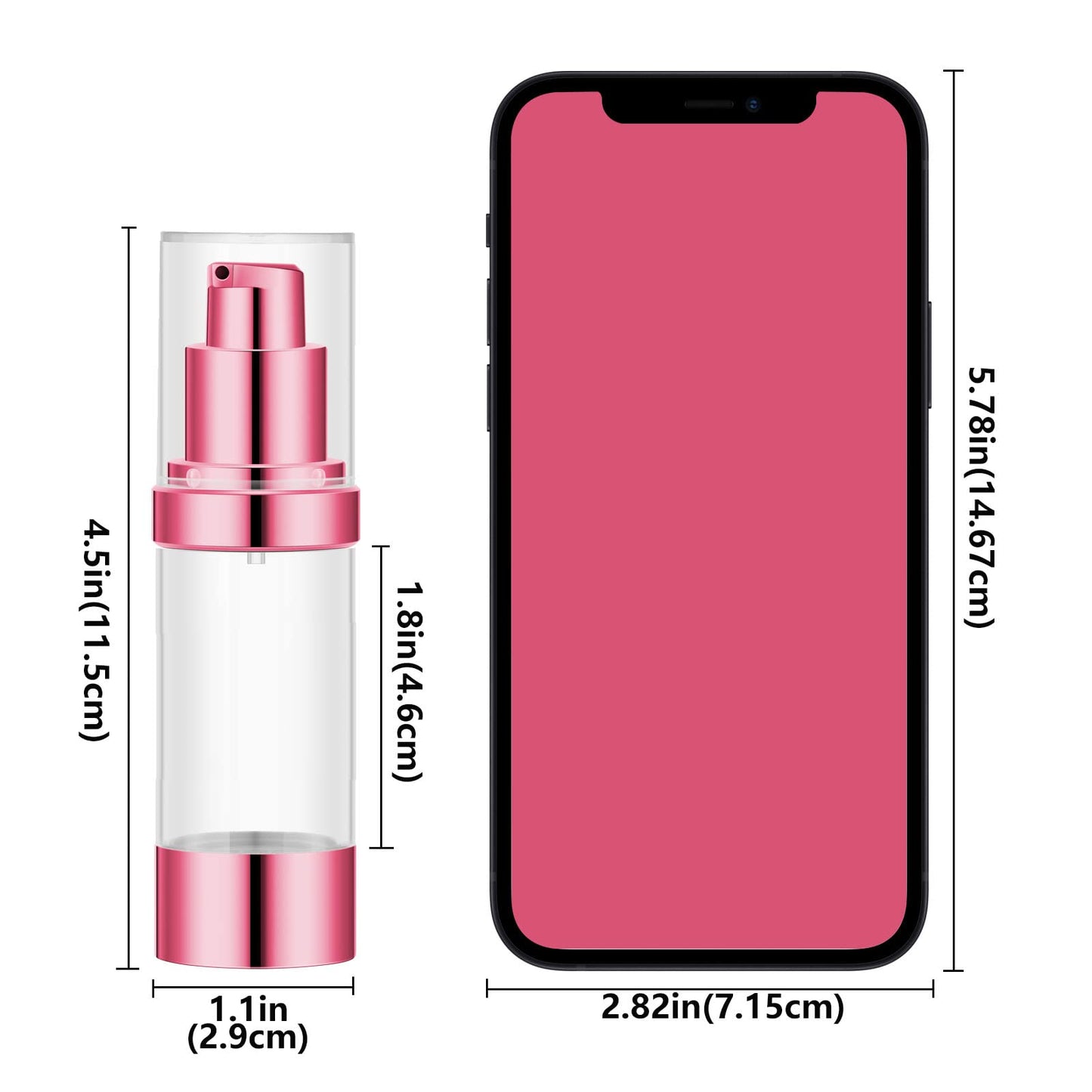 Lil Ray 1 OZ Refillable Airless Pump Bottle, Travel Lotion Container, Plastic Cosmetic Dispenser (12PCS,Rose Red)