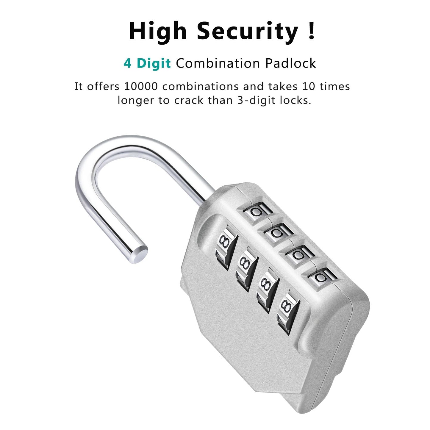 ZHEGE Combination Lock 2 Pack, 4 Digit Outdoor Padlock for School Gym Sports Locker, Fence, Toolbox, Case, Hasp Cabinet Storage (Silver, 2Pack)