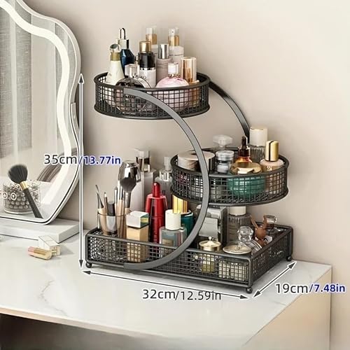 Makeup Organizer Countertop for Vanity, 3 Tier Bathroom Bedroom Counter Skincare Organizer Cosmetic Display Shelf Vanity Accessories for Women Multi-Purpose Metal Storage Rack for Home, Office