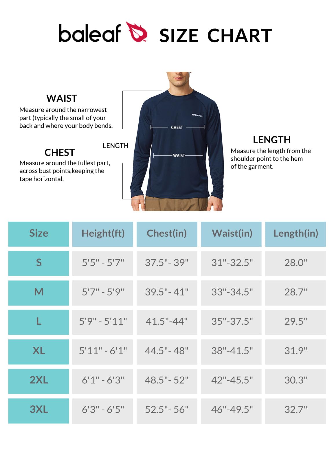 BALEAF Men's Rash Guard Shirts Fishing Long Sleeve UV Sun Protection SPF T-Shirts UPF 50+ Lightweight Beach Dark Blue Size S