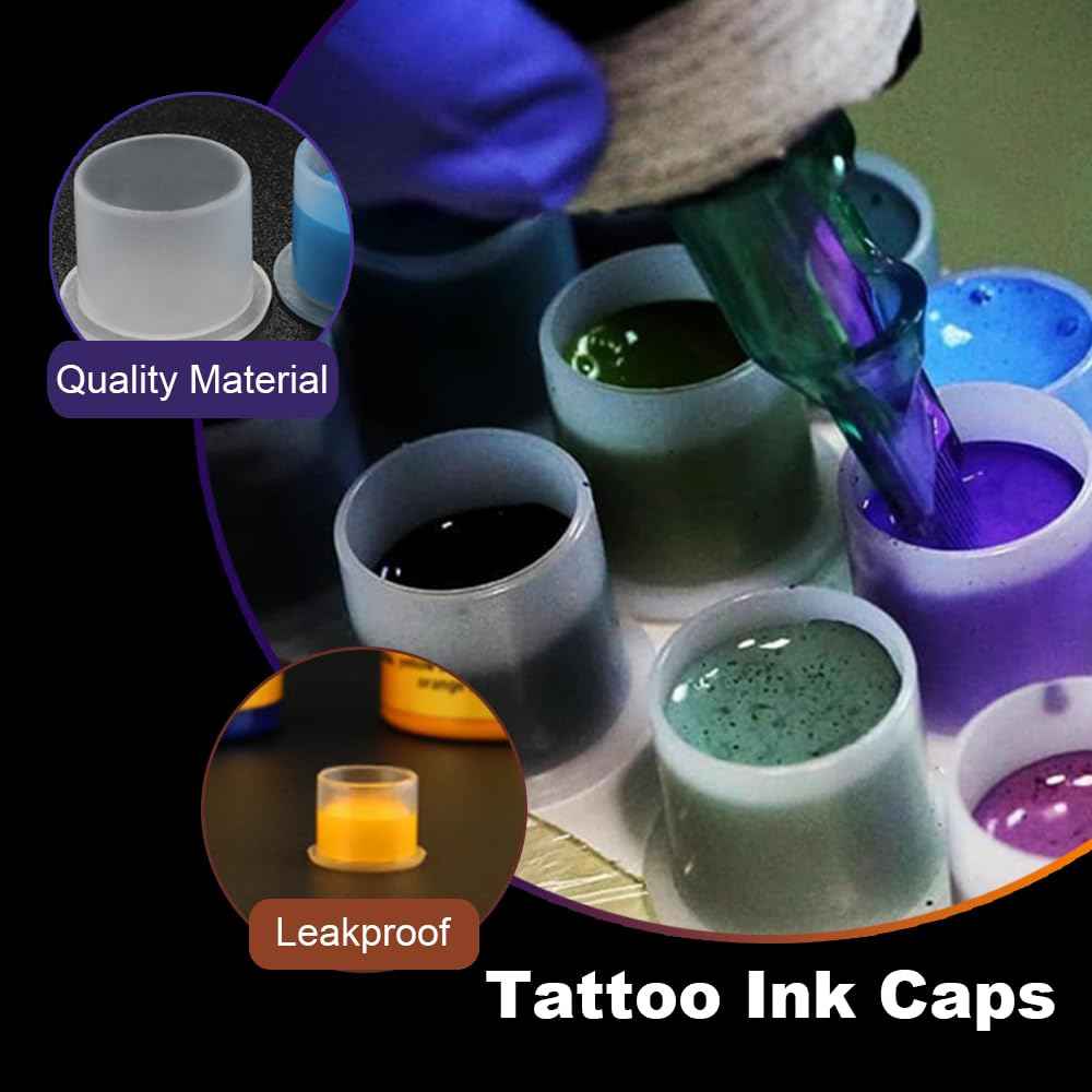 1000Pcs Tattoo Ink Caps with Base - Gakonp 11mm Tattoo Ink Cups Disposable Ink Caps Plastic Pigment Cups for Tattoo Supplies