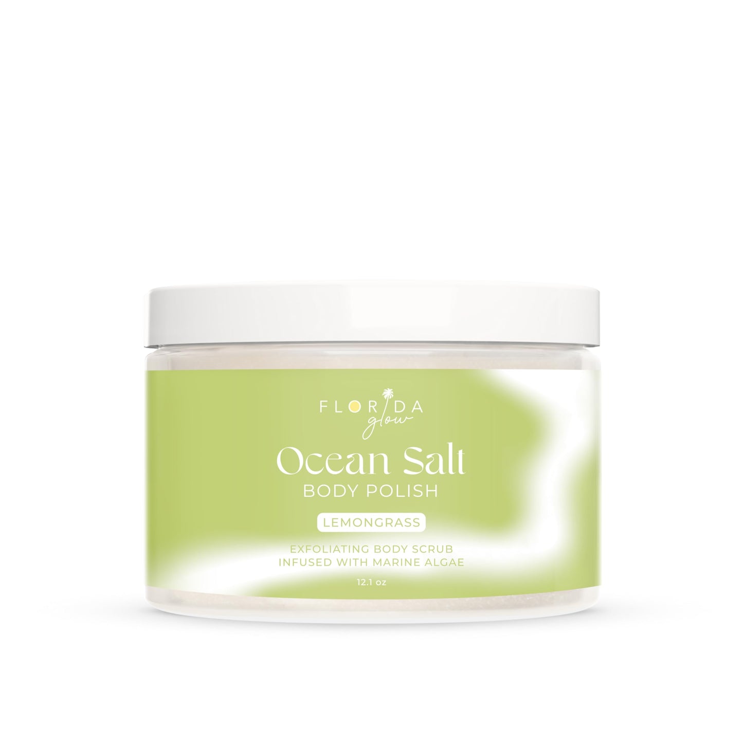 Sea Salt Body Scrub by Florida Suncare - Ocean Salt Body Polish Infused with Marine Algae - Exfoliating Face and Body Scrub - Facial Scrub Exfoliator to Tackle Acne (Lemongrass, 12.1 oz)