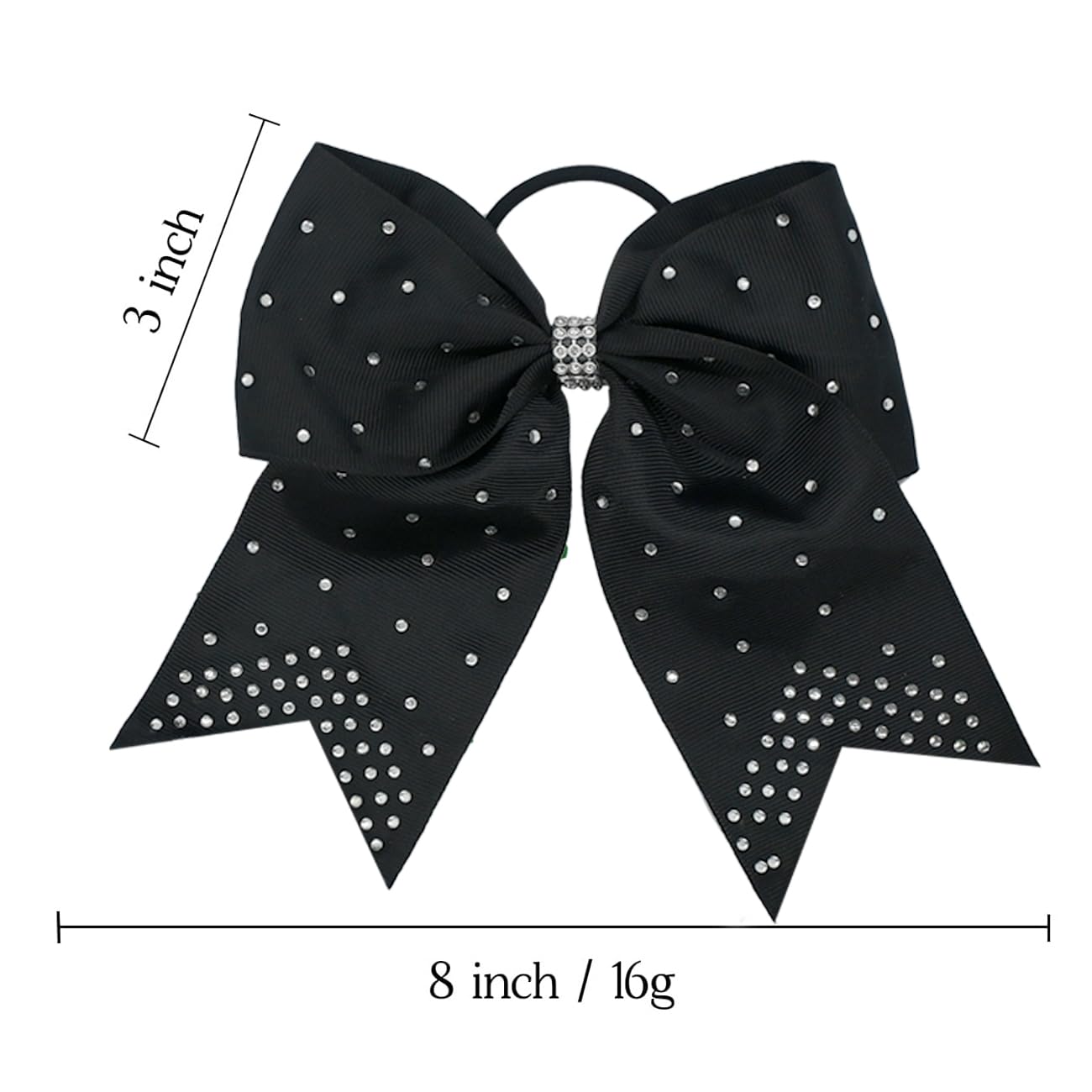 4 PCS 8" Rhinestones Cheer Bows Black Large Glitter Cheer Hair Bows for Girls Cheerleaders Sparkly Hair Bows with Elastic Hair Ties Accessories for Teens Girls Woman