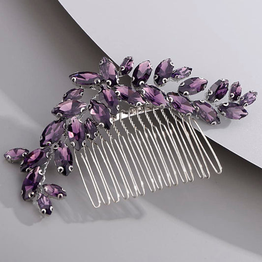 BERYUAN Crystal Moon Shaped Hair Comb for Bride Women Girls Multi-Color Hair Comb Slide Purple