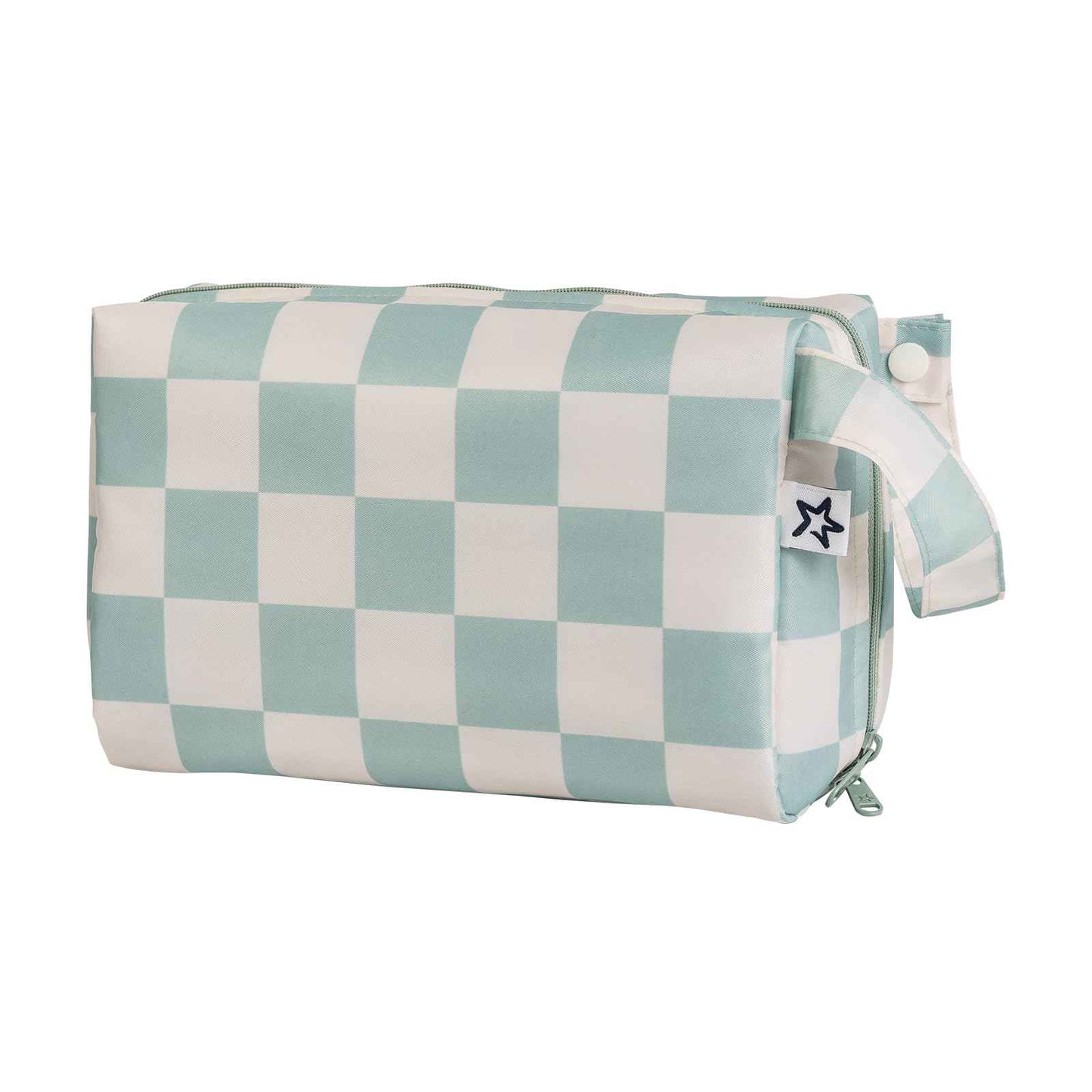 Tiny Twinkle Waterproof Travel Toiletry & Makeup Bag Organizer | Large Capacity Cosmetic Case with Compartments & Handle, A Thoughtful Travel Companion for Women（Sage Checkers