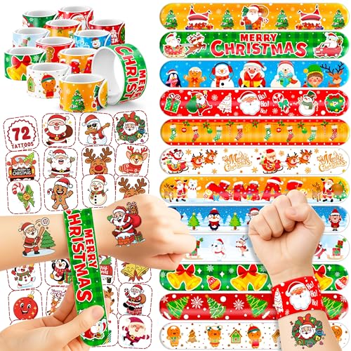 Christmas Party Set 144PCS: 72 Temporary Tattoos & 72 Slap Bracelets