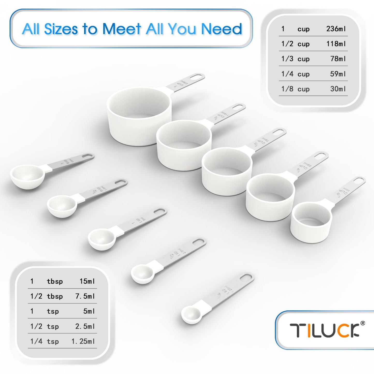 TILUCK Measuring Cups & Spoons Set, Stackable Cups and Spoons, Nesting Measure Cups with Stainless Steel Handle, Kitchen Gadgets for Cooking & Baking