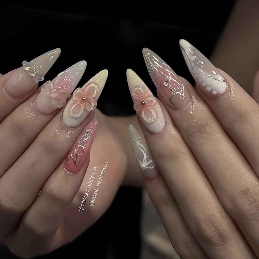 Set Clear Gel 3D Flowers Nails Charms Plain No Rhinestone Gems Handmade by Gel, Design For Medium & Long Nail,3D Flower Nail Art Floral Salon Decor For Women (Set Mix 24, Mix)