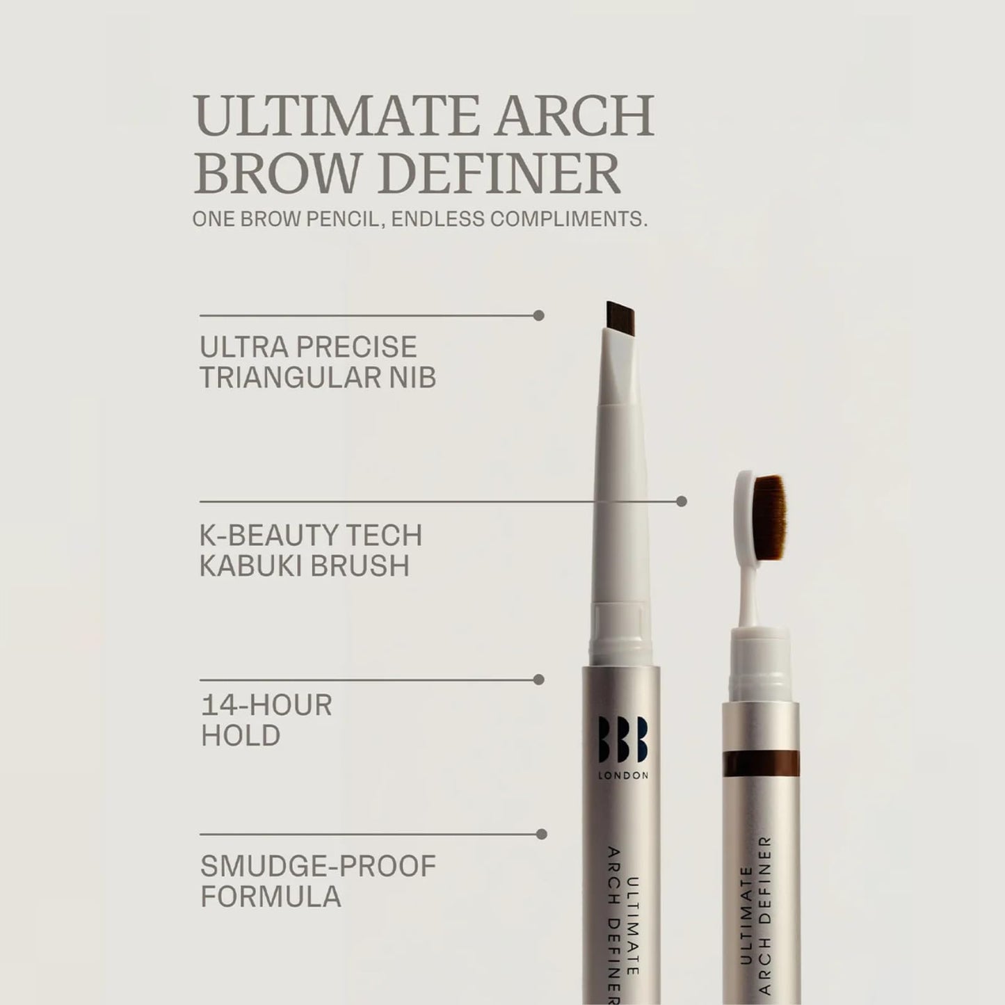 BBB London Ultimate Brow Arch Definer Triangular Eyebrow Pencil with Kabuki Brush | Award Winning, Smudge-Proof, Sweat-Resistant Brow Shaper for Natural, Defined, Full Arches (Cardamom)