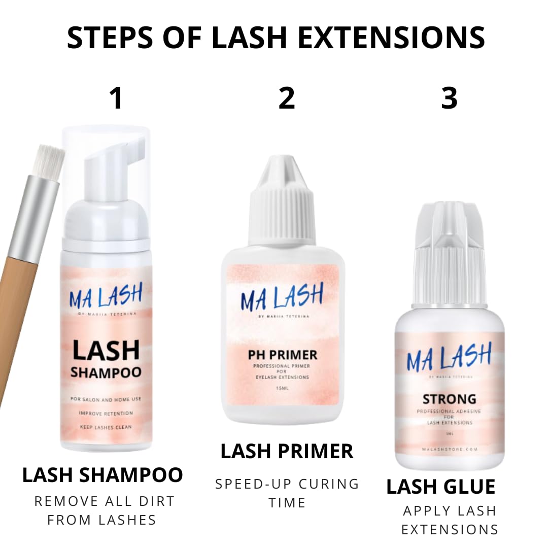 MA LASH Shampoo for Eyelash Extension with Brush / 1.69 fl.oz / 50ml / Eyelid Foaming Cleanser/Wash for Extensions & Natural Lashes/Safe Makeup Remover/Supplies for Professional & Home Use