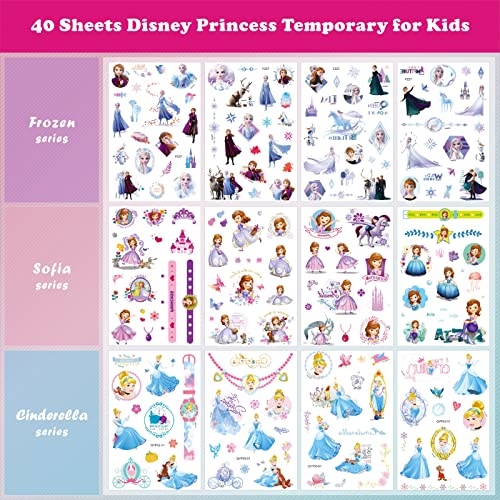 Princess Tattoos Kids, 40 Sheets Cartoon Tattoos Party Favor Set for Girls Boys 9 Kinds of Cute Princess Series Temporary Tattoo Stickers Micky Temp Tattoo Stickers for Kids Party Decor Supply