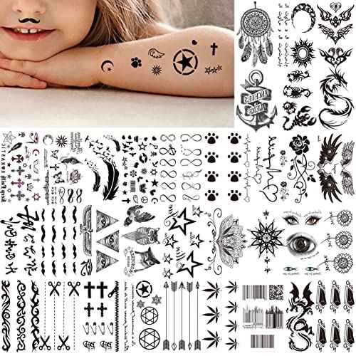 66 Sheets 3D Small Black Temporary Tattoos For Women Men Waterproof Fake Tattoo Stickers For Face Neck Arm Children Flower Birds Star Realistic Tatoo Kits For Boy Girls Adults