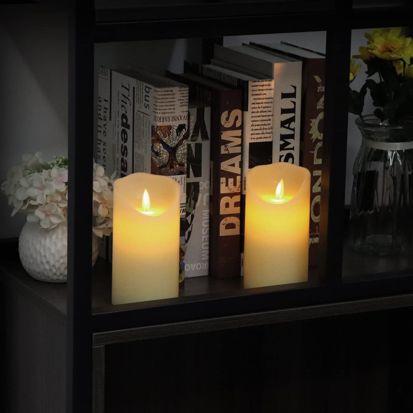 antizer Flameless Candles 6" Set of 2 Ivory Dripless Real Wax Pillars Include Realistic Dancing LED Flames and 10-Key Remote Control with 24-Hour Timer Function 400+ Hours by 2 AA Batteries