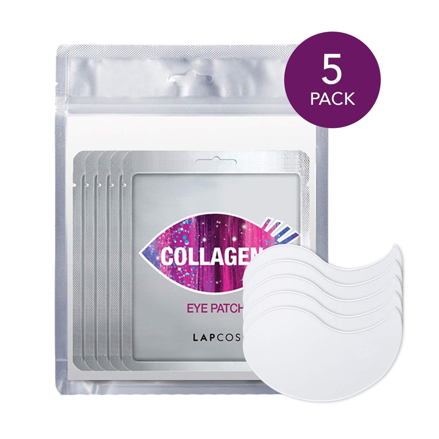 LAPCOS Collagen Eye Mask, (5 Pack) Under Eye Patches to Firm and Smooth the Delicate Eye Area, Treatment for Puffy Tired Skin, Korean Beauty Favorite