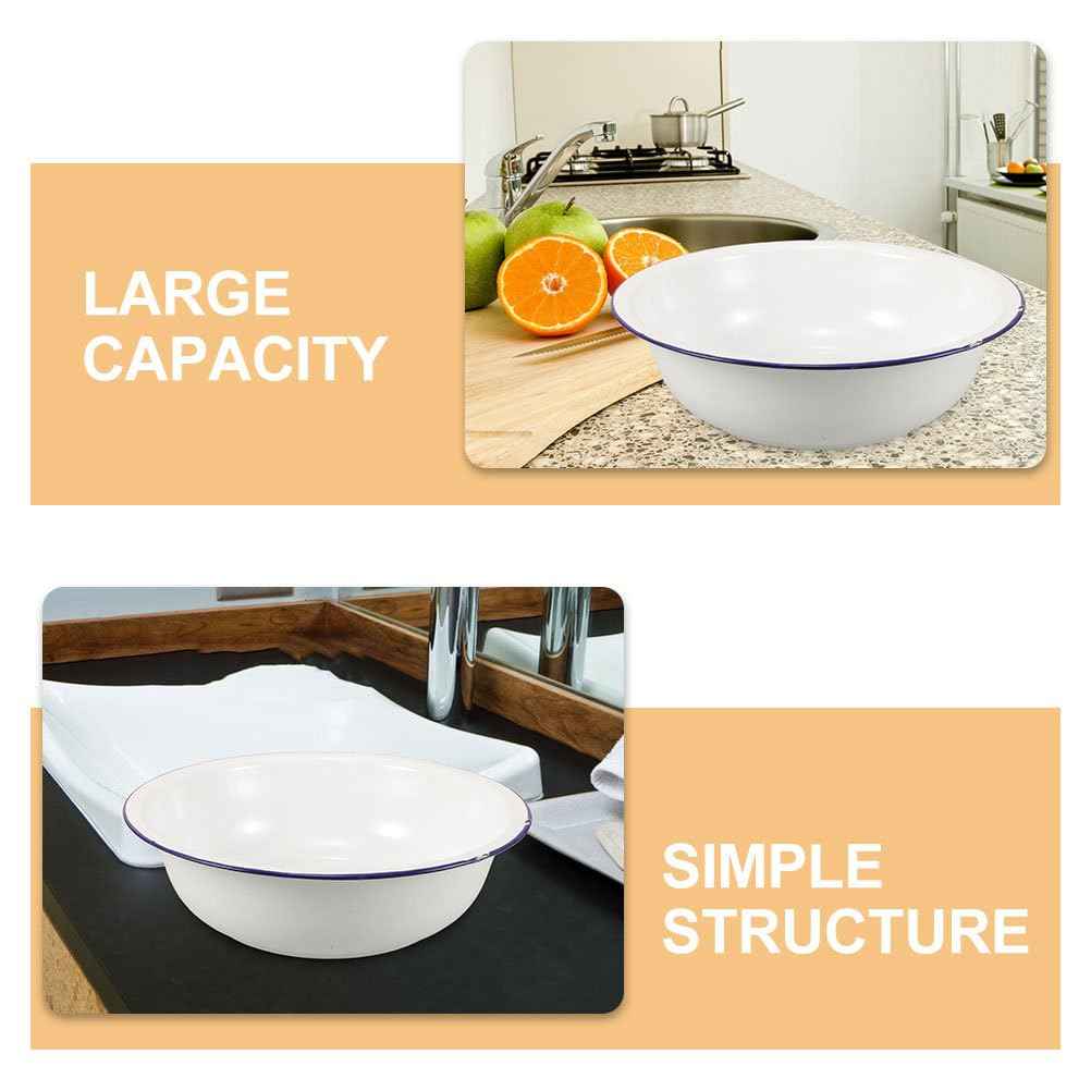 Healeved Enamel Wash Basin 32cm Large Enamel Mixing Bowl Face Washing Basin ware Salad Bowl Soup Bowl Sourdough Bowl Footbath