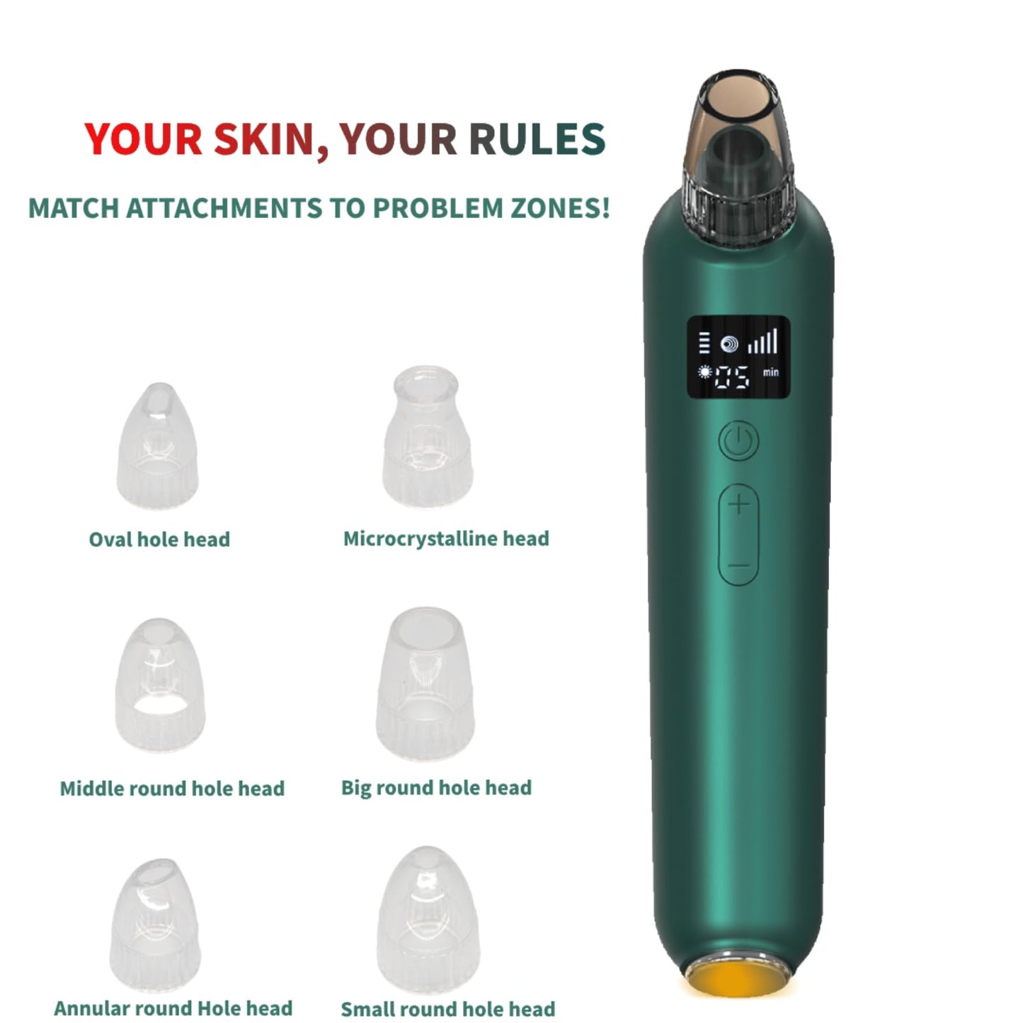 Blackhead Remover Pore Vacuum - 5 Suction Levels & 6 Attachments, Pore Vacuum with Heating (37-42°C), LCD Display, USB Rechargeable, Gift Ready