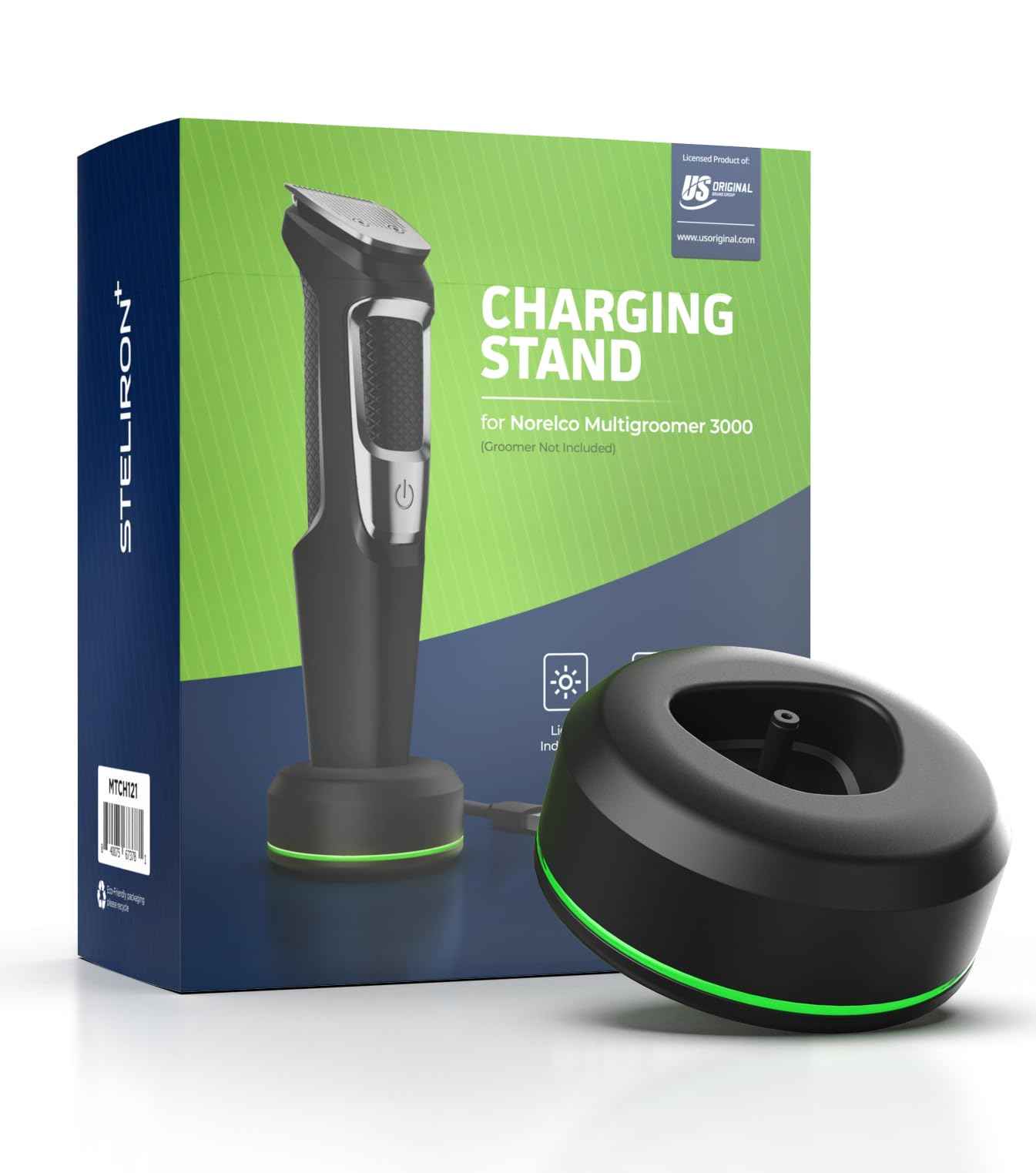 Stand Charger for Philips Norelco Multi-Groomer 3000 Trimmer Models, Free-Standing Charging Dock Base, USB Powered, LED Indicator (MG3750 Single-Pin Models Only)