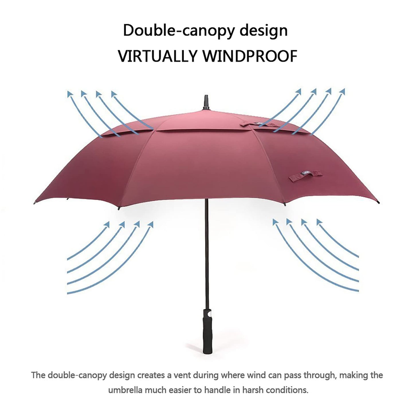 G4Free 54 Inch Automatic Open Golf Umbrella Windproof Extra Large Oversize Double Canopy Vented Windproof Waterproof Stick Umbrellas for Men (Wine Red)