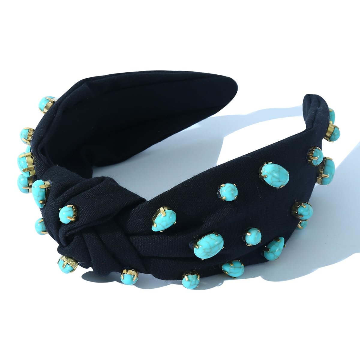 CULHEITE Jeweled Headbands for Women Embellished Crystal Hair Band Turquoise Baroque Style Black Headband for Girls Fashion Hair Accessories