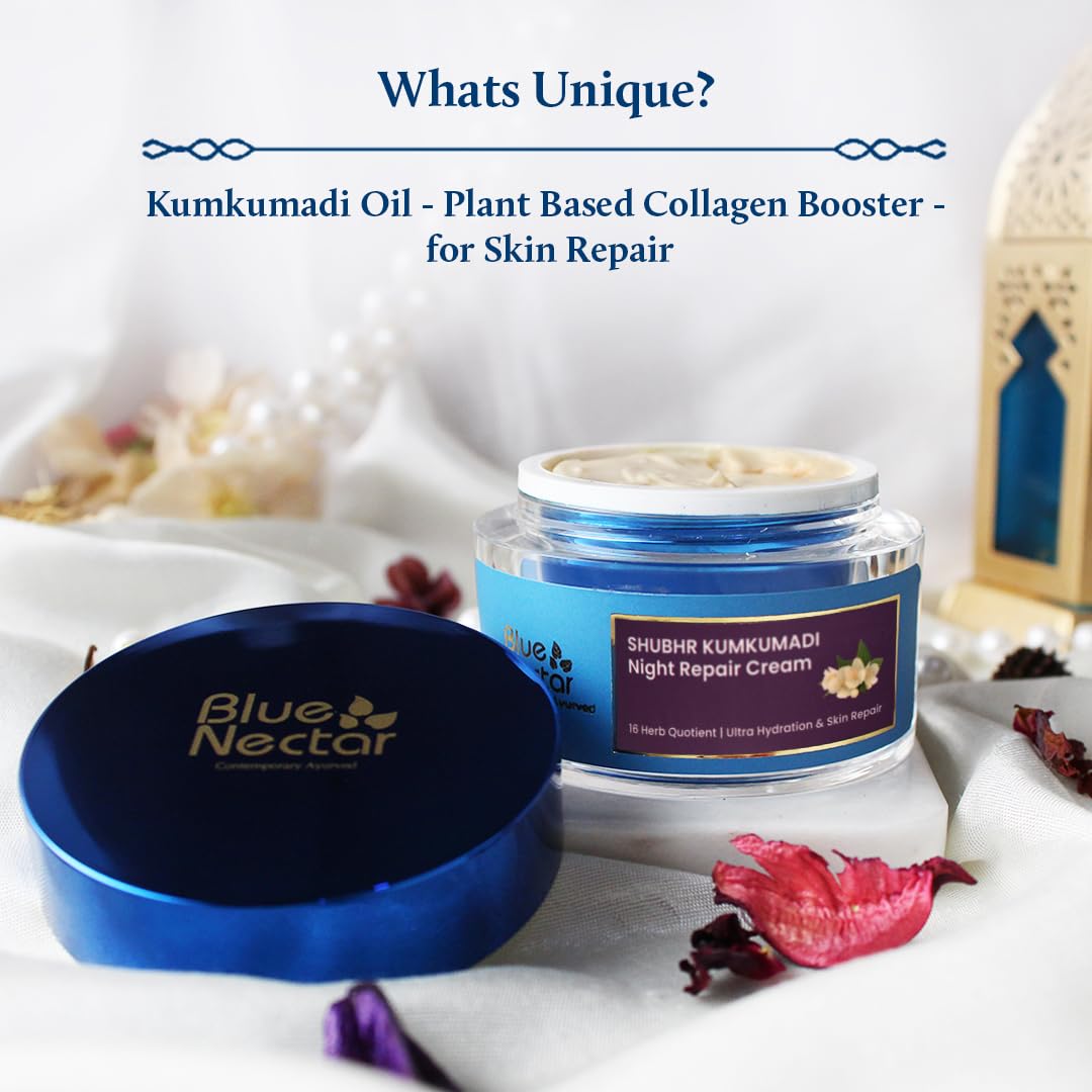 Blue Nectar Kumkumadi Night Face Cream Moisturizer with Natural Almond & Saffron | Facial Moisturizer for Skin Repair and Hydration (16 Herbs, 1.7 Fl Oz)