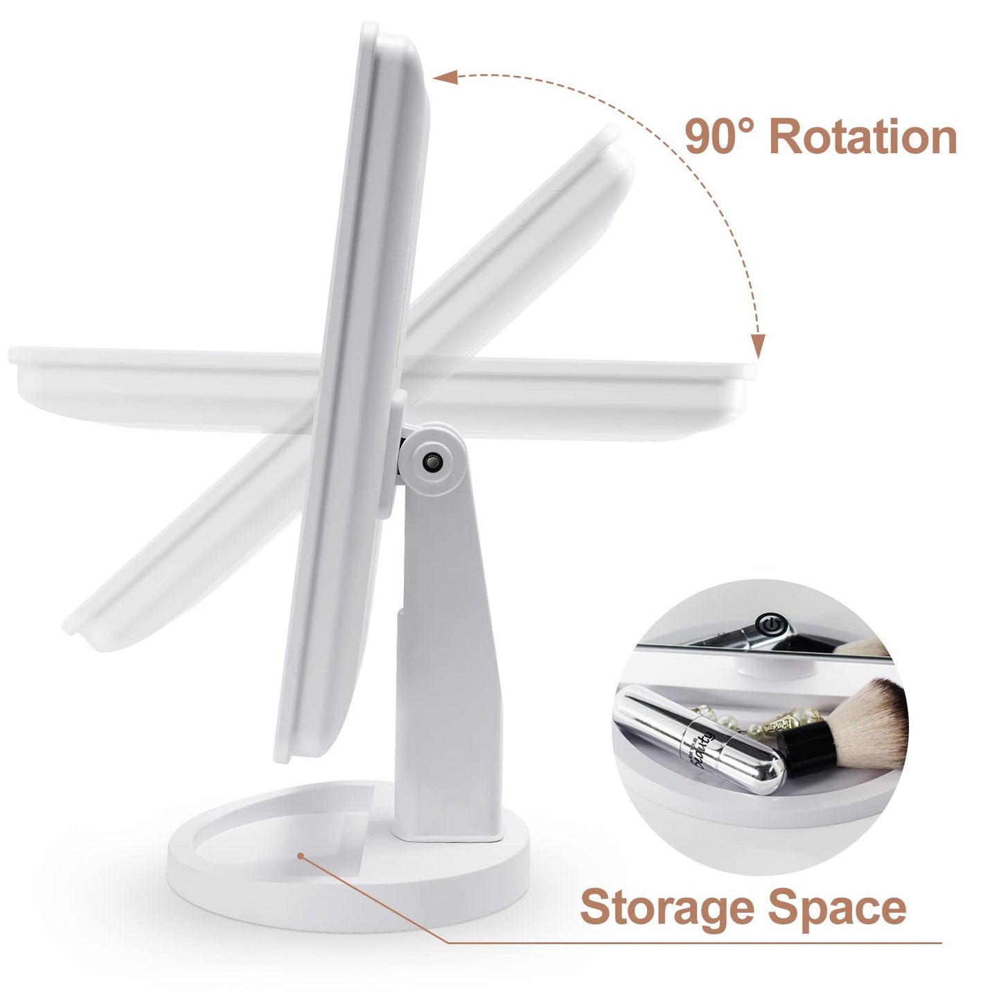 COSMIRROR Lighted Makeup Vanity Mirror with 10X Magnifying Mirror, 21 LED Lighted Mirror with Touch Sensor Dimming, 180°Adjustable Rotation, Dual Power Supply, Portable Cosmetic Mirror (White)