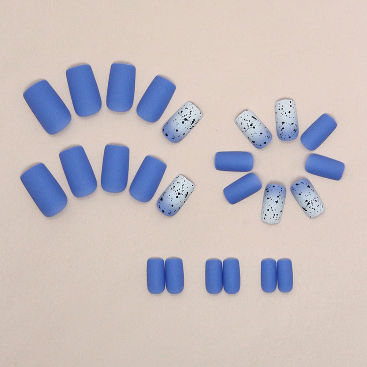 WLGDLH Square Press on Nails Medium Fake Nails Press Ons Blue Coffin False Nails Nail Tips Blue White Ombre with Matte Black Dots Glue On Nails Acrylic Nails Press On Nail Kit for Women Nail Art24PCS