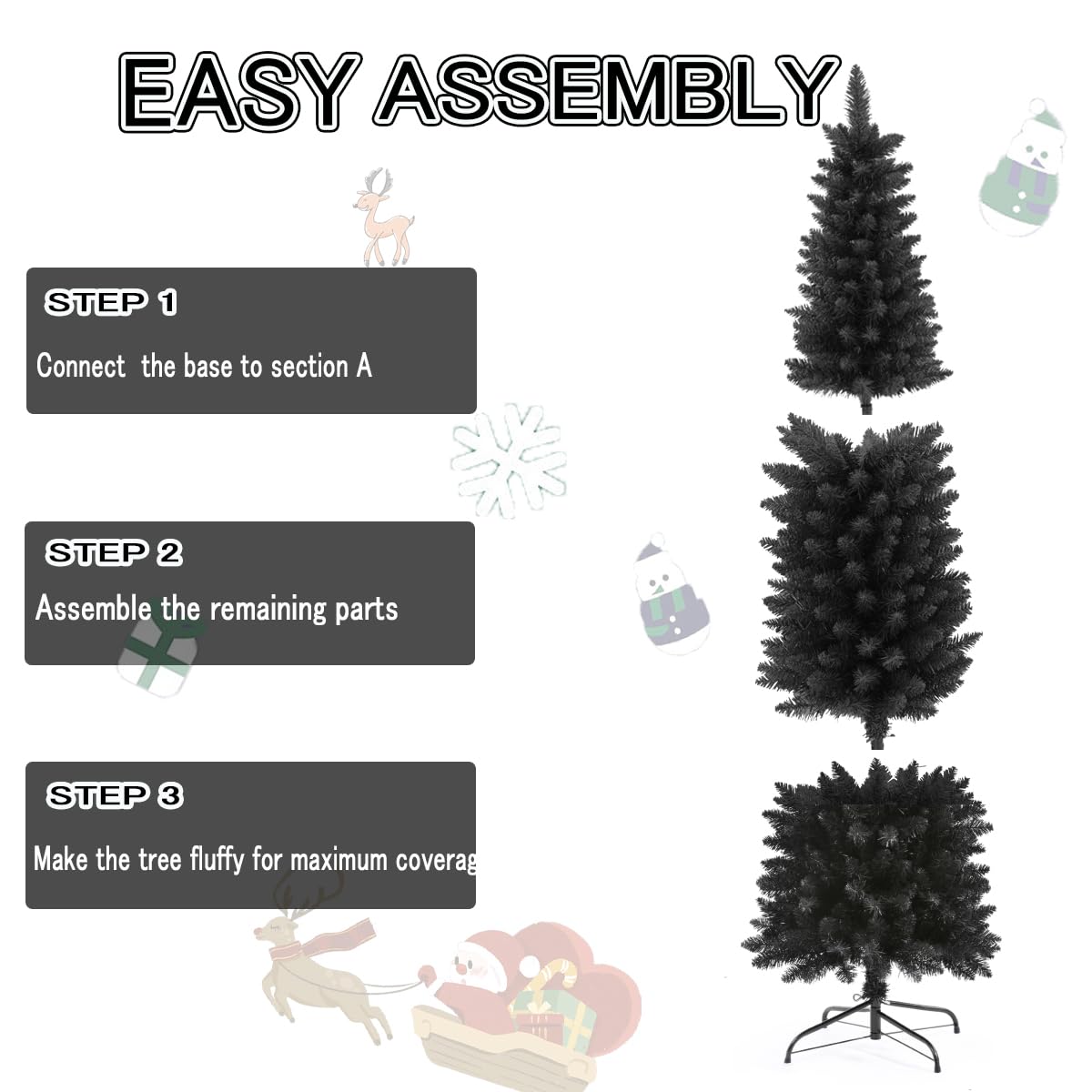 658 Tips Artificial Pencil Christmas Tree Halloween Tree, 6ft Pure Black Xmas Hallowmas Pine Trees with Metal Stand Perfect for Christmas/Halloween/Easter/Parties/Holiday Indoor Outdoor Decoration