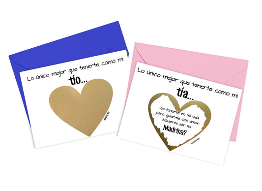 Spanish Will You Be My Godmother and Godfather Proposal Scratch Off Card Set, Madrina Padrino Asking Proposal Cards, Set of 2 (Spanish Tia/Tio Set)