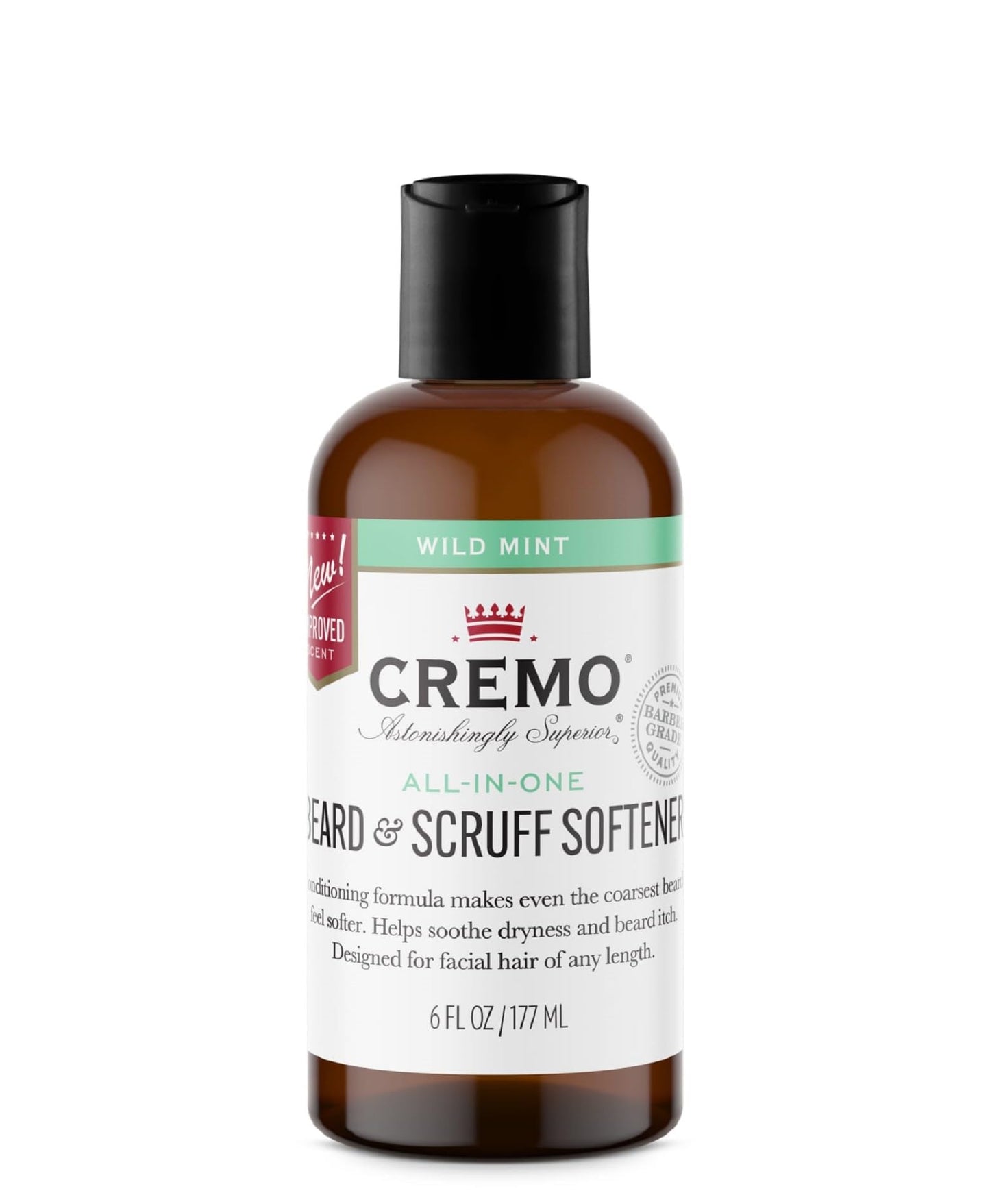 Cremo Wild Mint Beard & Scruff Softener, Softens and Conditions Coarse Facial Hair of All Lengths in Just 30 Seconds, 6 Fl Oz