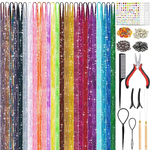 LifeisLuck 25-Color Fairy Hair Tinsel Kit with 5000 Strands & Tools for Sparkling Hair Extensions, Perfect for Parties & Cosplay