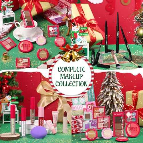 Makeup Advent Calendar 2025, 24 Days Christmas Countdown Calendar Surprise Gift Kit, Xmas Holiday Festival Cosmetic Starter Makeup Set with 24 Beauty Boxes for Women Girls Teens