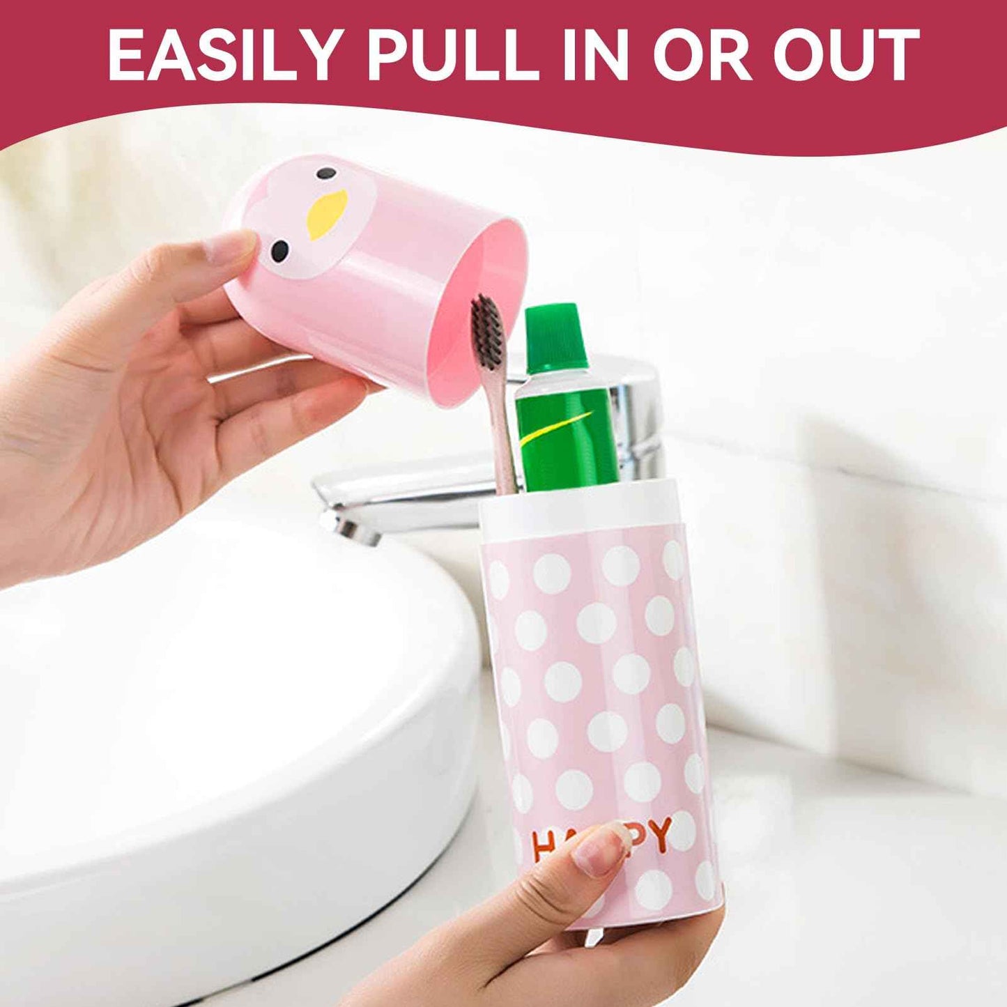 Cyrank Toothbrush Travel Case for Toothbrush, Cute Portable Toothbrush Holder Toothbrush Cup Reusable Plastic Toothbrush Holder with Cover for Traveling, Camping, Home, School, Business(Pink)