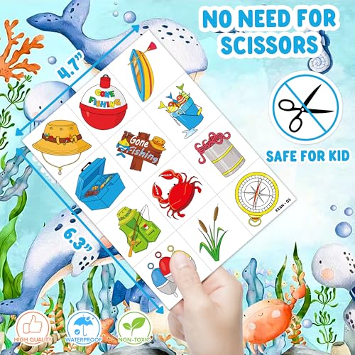 96 PCS Fishing Temporary Tattoos for Kids Party Favors