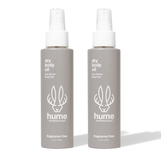 HUME SUPERNATURAL Dry Body Oil Spray - Moisturizing Oil for Dry Skin, After Shower Body Oils for Women and Men, Nourishing, Hydration, Glow, Probiotic, Fragrance Free, 2-Pack