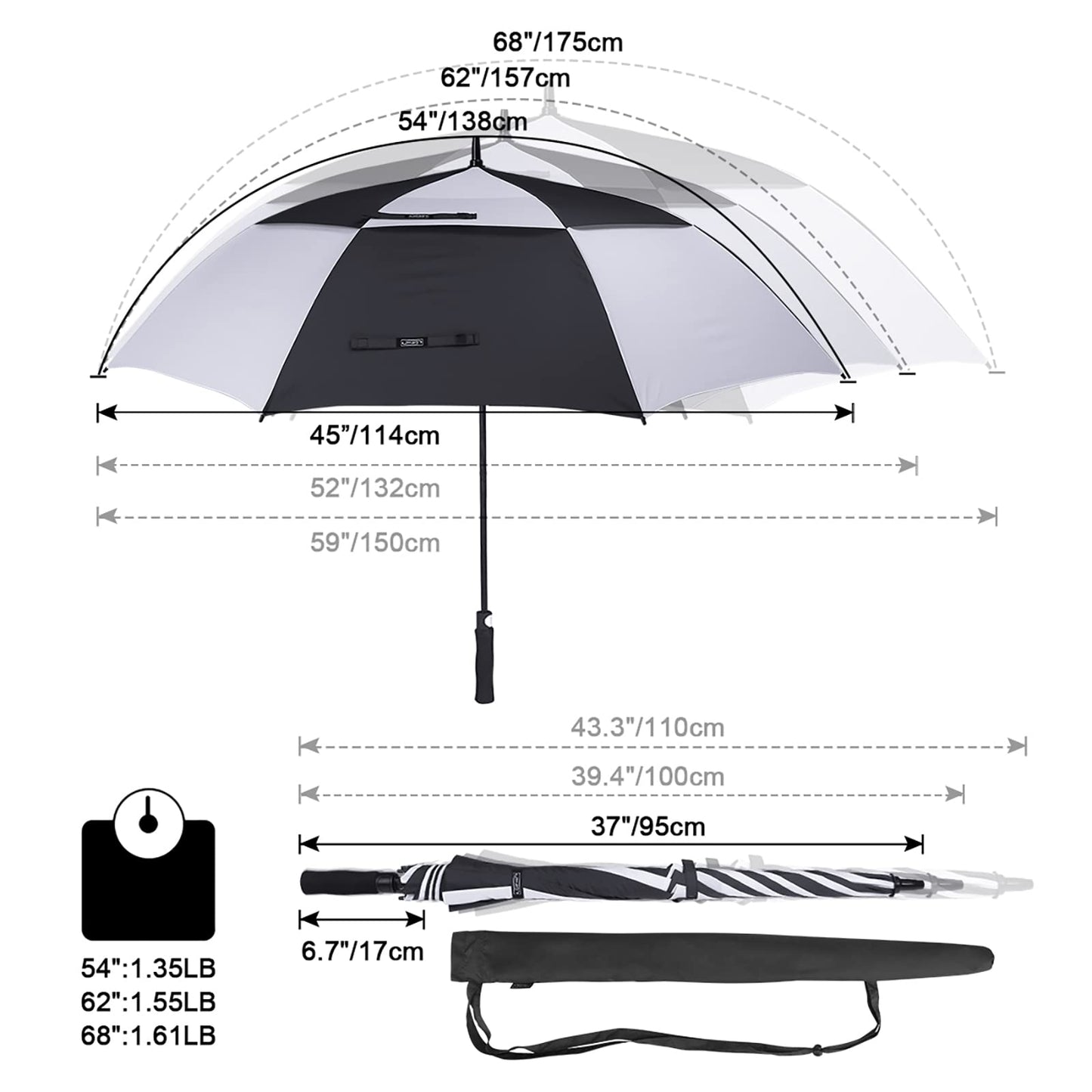 G4Free 54 Inch Automatic Open Golf Umbrella Windproof Extra Large Oversize Double Canopy Vented Windproof Waterproof Stick Umbrellas for Men (Black/White)