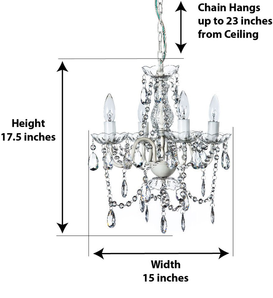 gypsy color The Original Brink House 4 Light Crystal White Hardwire Flush Mount Chandelier H17.5”xW15”, White Metal Frame, Clear Glass Stem, and Acrylic Crystals