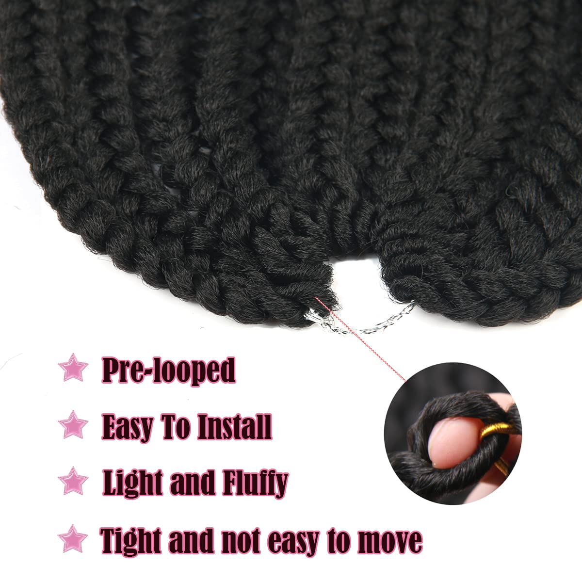 7 Packs Crochet Box Braids Pre Looped Box Braid Goddess Box Braids Crochet Hair Extensions Straight Crochet Hair For Black Women Crotchet Braid Hair Bundle (20 Inch（Pack of 7）, 1B#)