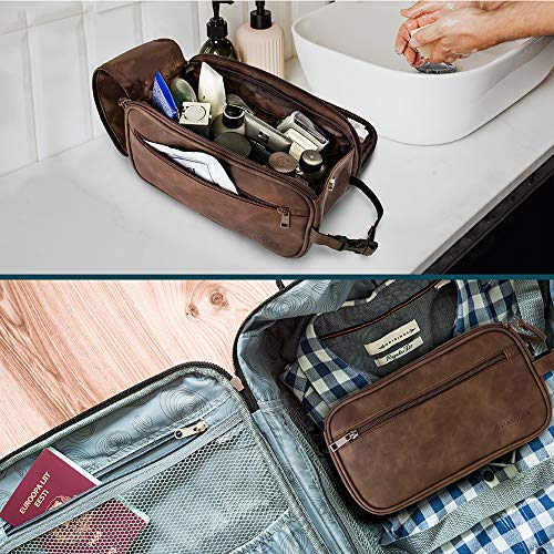 PAVILIA Men's Toiletry Bag, Water Resistant Dopp Kit Dark Brown