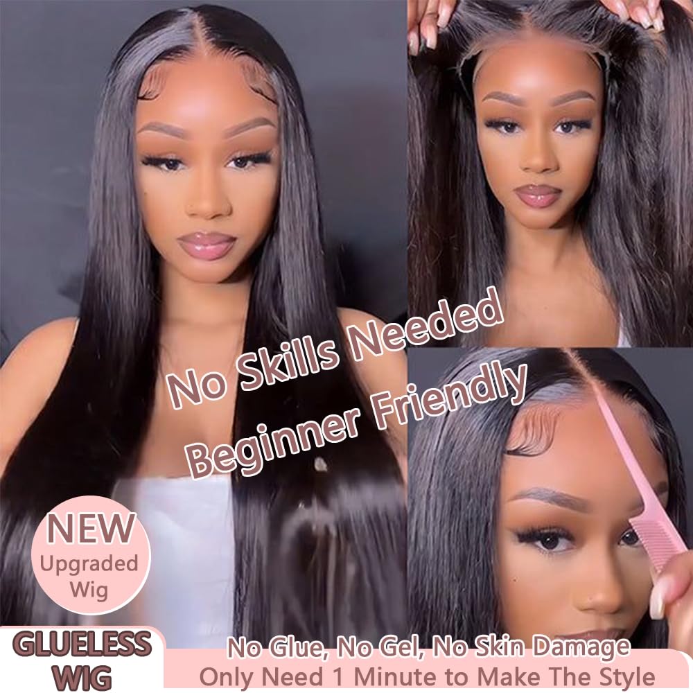 PINKEAGLE 28 Inch Wear and Go Glueless Wigs Human Hair Pre Plucked Pre Cut for beginners 13x4 Straight Lace Front Wigs Human Hair for Women 180% Density HD Lace Frontal Wig Human Hair with Baby Hair