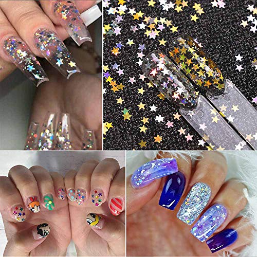 EBANKU Star Glitter Confetti, 24 Boxes Stars Holographic Sequins 3D Laser Glitter Nail Art Flakes Colorful Nail Glitter Manicure Decals Nail Decoration