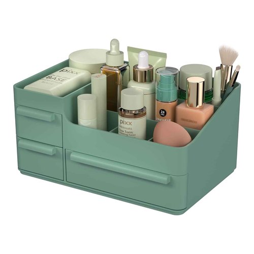 CHANCETSUI Makeup Organizer With Drawers, Countertop Organizer for Cosmetics, Vanity Holder for Lipstick, Brushes, Lotions, Eyeshadow, Nail Polish and Jewelry (Green)