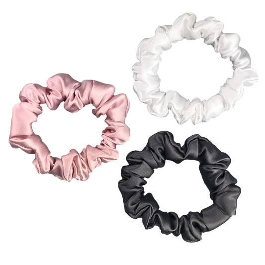 Celestial Silk Mulberry Silk Scrunchies for Hair (Small, Charcoal, Pink, Ivory)