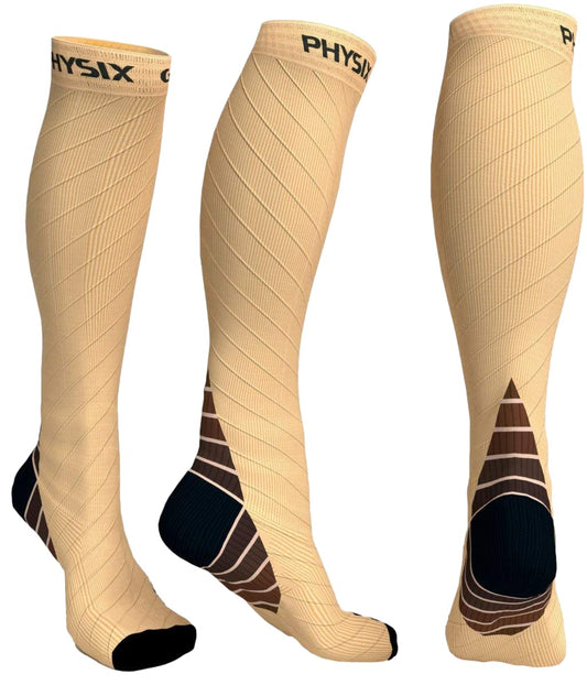 Physix Gear Compression Socks 20-30 mmHg - Men & Women - Running, Nurses, Shin Splints, Flight, Travel (NUDE / BEIGE-S/M)