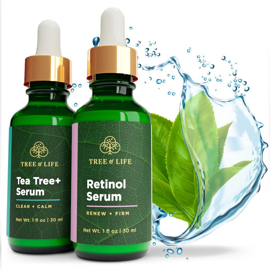 Tree of Life Retinol Serum & Tea Tree Serum for Face - Skin Care Duo Serums to Brightening Dark Spot, Smooth Dry & Sensitive Skins - Suitable for Anti-Aging, Wrinkle, & Acne - Dermatologist Tested