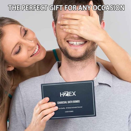 Charcoal Bath Bombs Gift Set – 6 Piece Natural Spa Fizzies with Essential Oils – Handmade Organic Moisturizing Vegan Bath Bombs for Relaxation, Detox, Stress Relief – Gifts for Men & Women