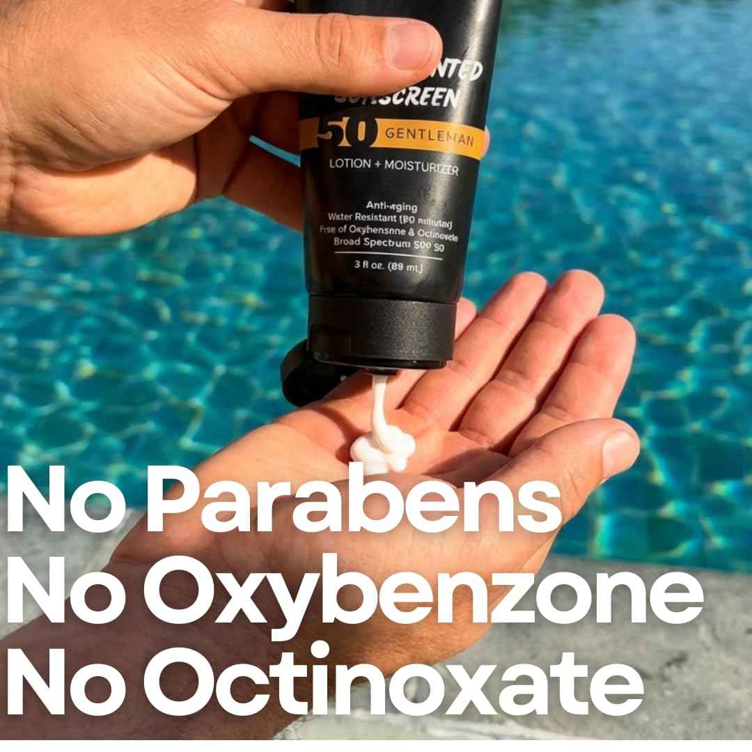 SLAM MysteryMan Men's Sunscreen Lotion SPF 50 & Moisturizer – Face & Body Sunblock, Anti-Aging, Water-Resistant, Hawaii Act 104 Safe, Daily Sport Skincare for Men, Scented – 3 fl oz. Double pack.