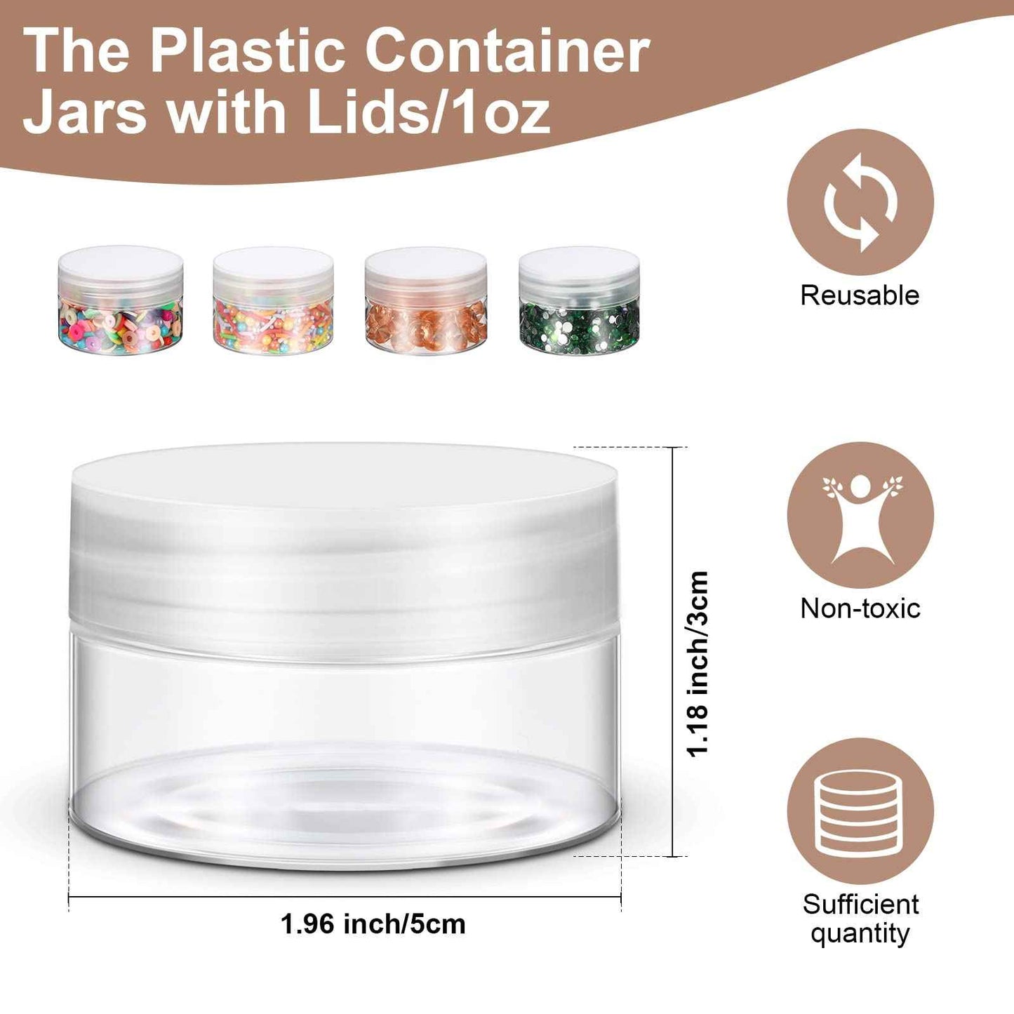 eBoot 150 Piece 1 Oz Plastic Container Jars with Lids Round Clear Cosmetic Jars Empty Clear Plastic Jars for Lotion, Cream, Ointments, Makeup, Eye Shadow, Rhinestone, Samples, Pot, Travel Storage