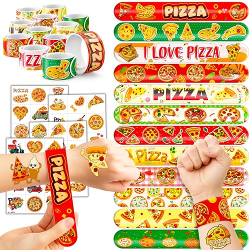 72-Piece Pizza Party Favors Set - Tattoos & Slap Bracelets